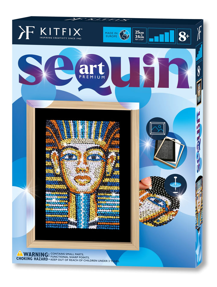 Kitfix - Sequin Art Tutanchamun mit Holzrahmen - 27 x 36cm - Sequin Art Blue Premium - Paillettenbil