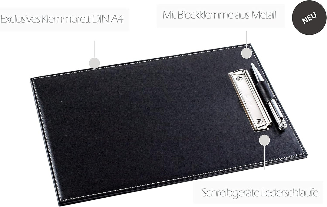 DELMON VARONE - Klemmbrett Mappe DIN A4 Cambridge Top Grain Leder Schwarz - Organizer Klemmbrettmapp