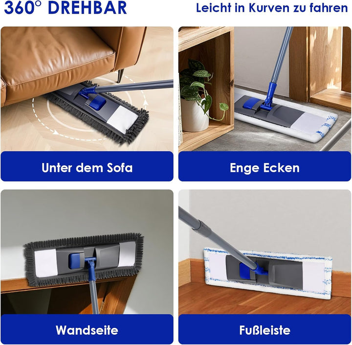 Masthome Flach Bodenwischer Set,128 cm Chenille Flach Wischmopp mit 4 Wischpads,Wischer Set für Schn