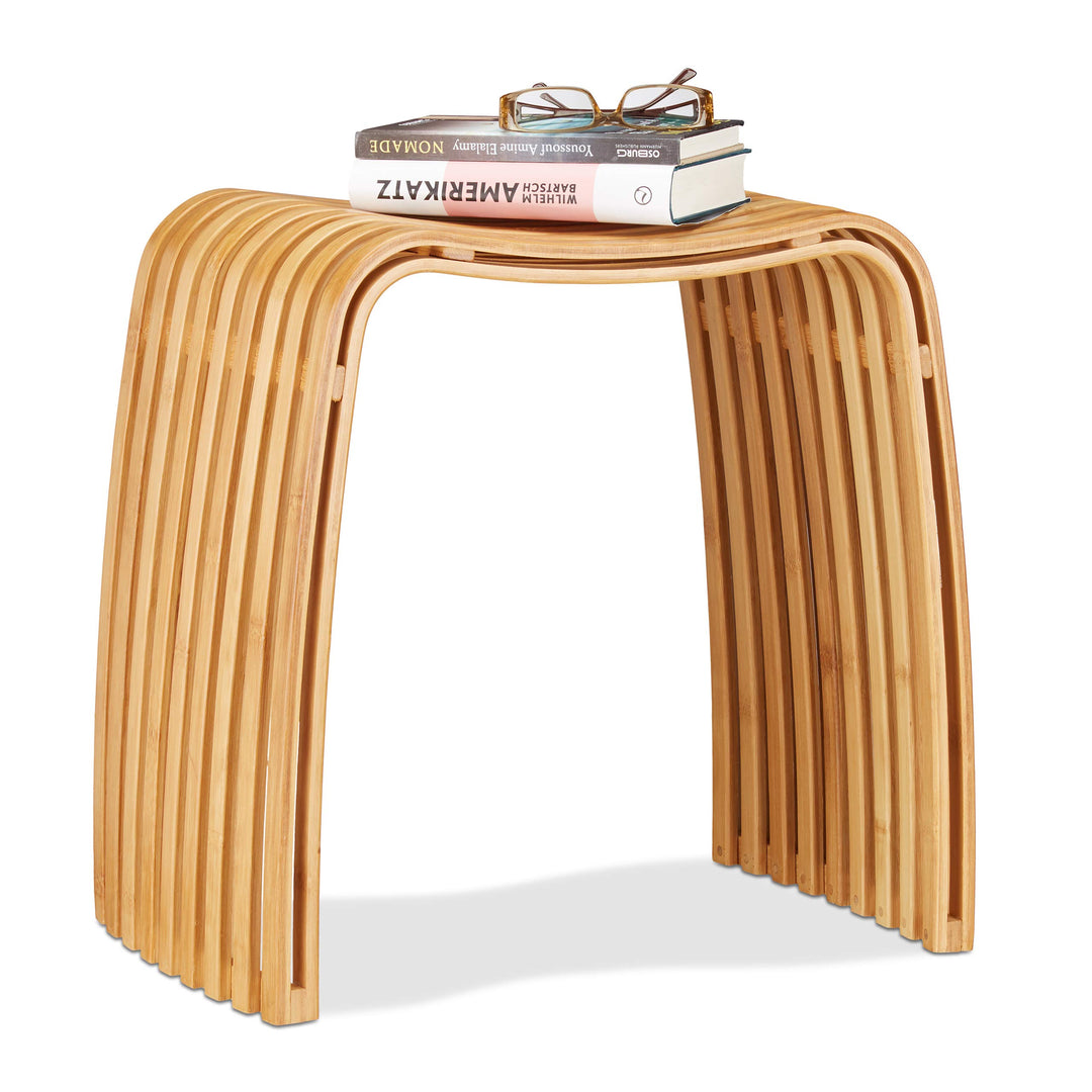 Relaxdays Garderoben Hocker aus Bambus, eleganter Holzhocker in skandinavischem Design, Sitzhocker f