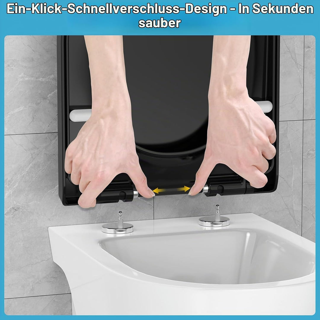 YEAUPE PRO Toilettendeckel mit Absenkautomatik D Form [KURZ] - 43,5×36,2 cm | WC Sitz mit Schnellver