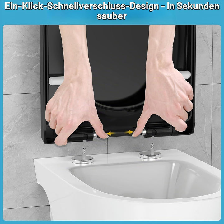 YEAUPE PRO Toilettendeckel mit Absenkautomatik D Form [KURZ] - 43,5×36,2 cm | WC Sitz mit Schnellver