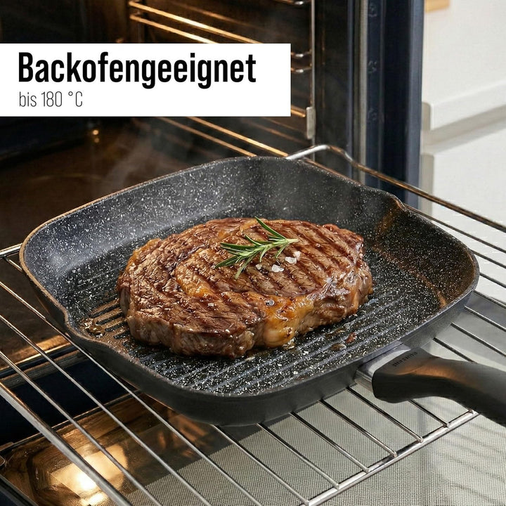 STONELINE Grillpfanne, Ø 32 x 32 cm, Aluguss, Grillpfanne beschichtet mit echten Steinpartikeln, gra