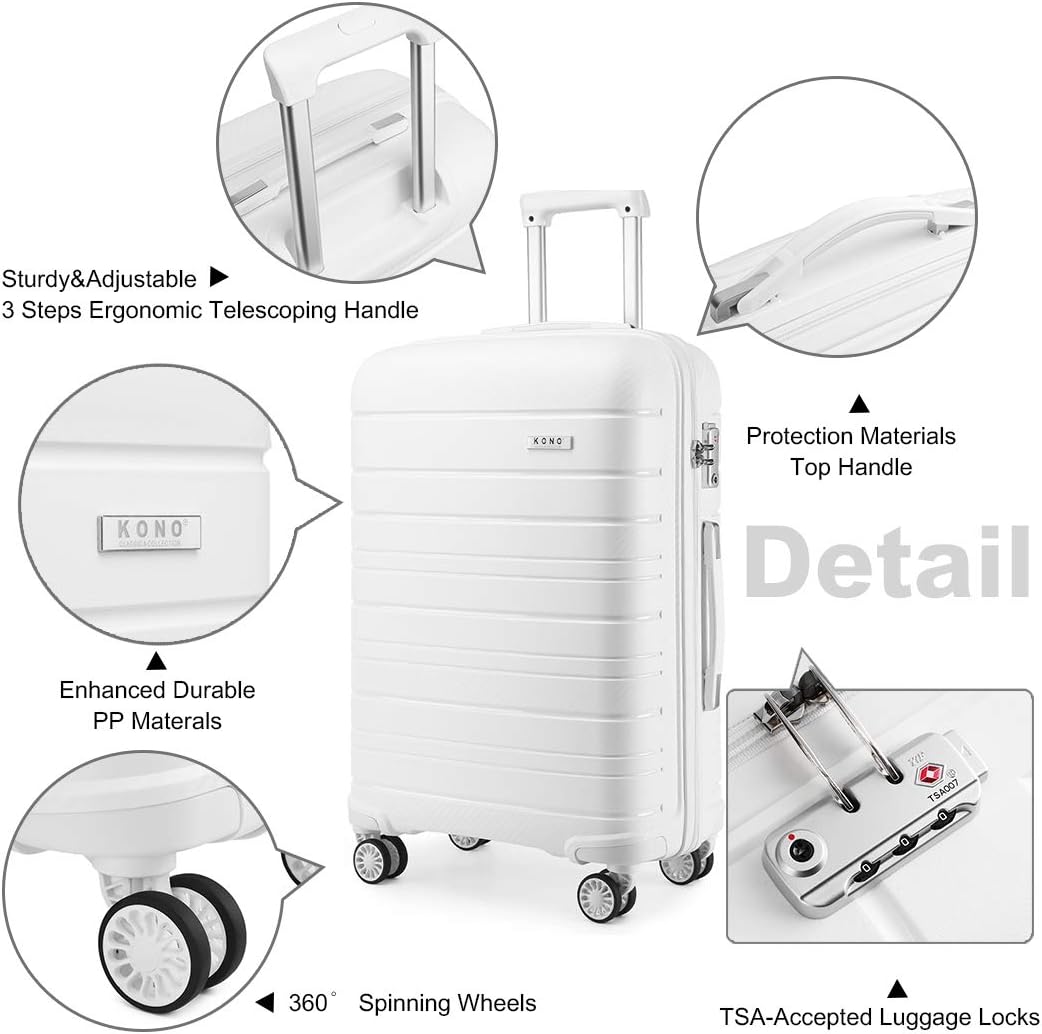 KONO Zwillingsrollen Reisekoffer TSA-Schloss Trolley Koffer Leichter Polypropylen Hartschale Rollkof