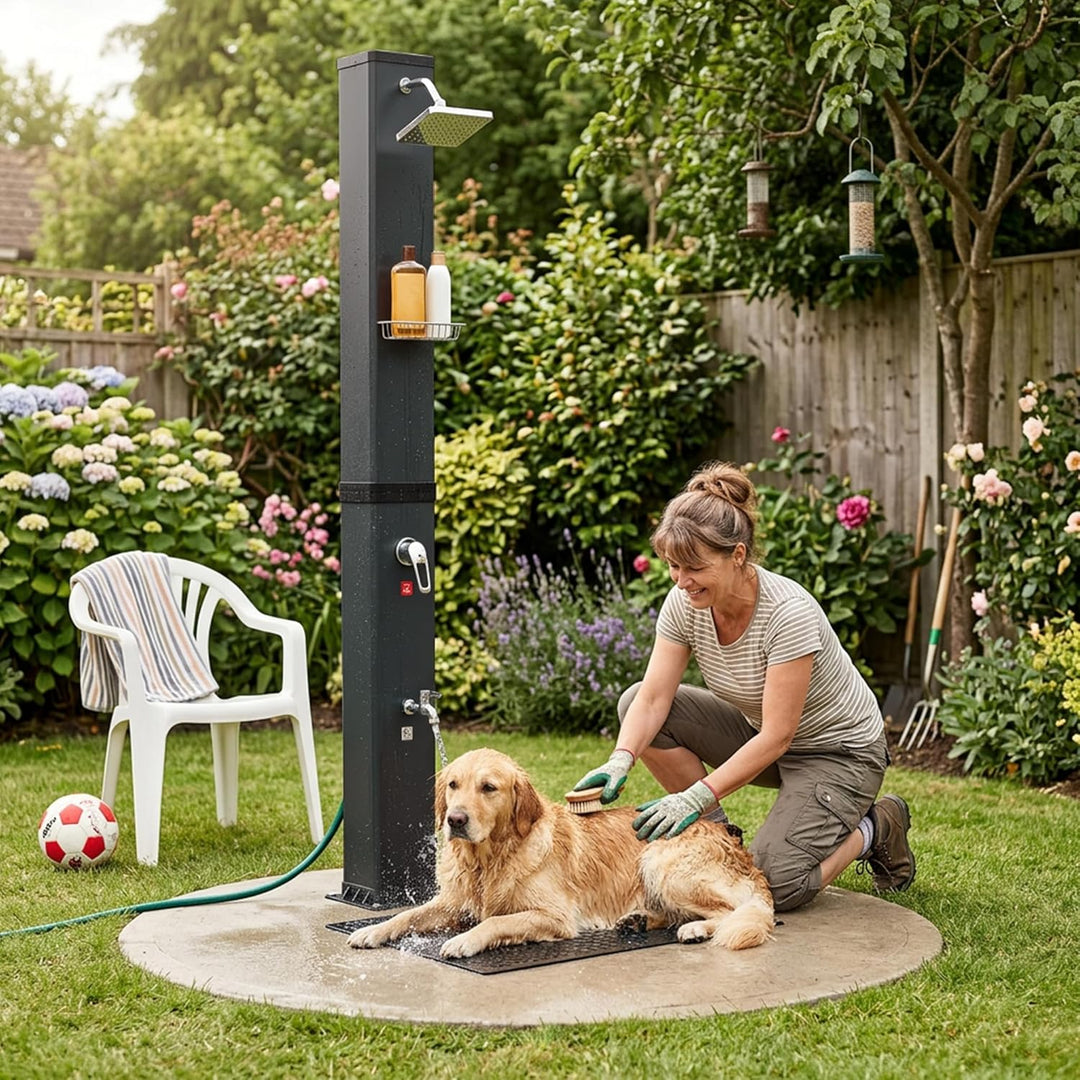 AufuN Solardusche Gartendusche 40L mit Chrom & Edelstahl, Warmwasser bis 60°C ohne Strom, 15cm Dusch