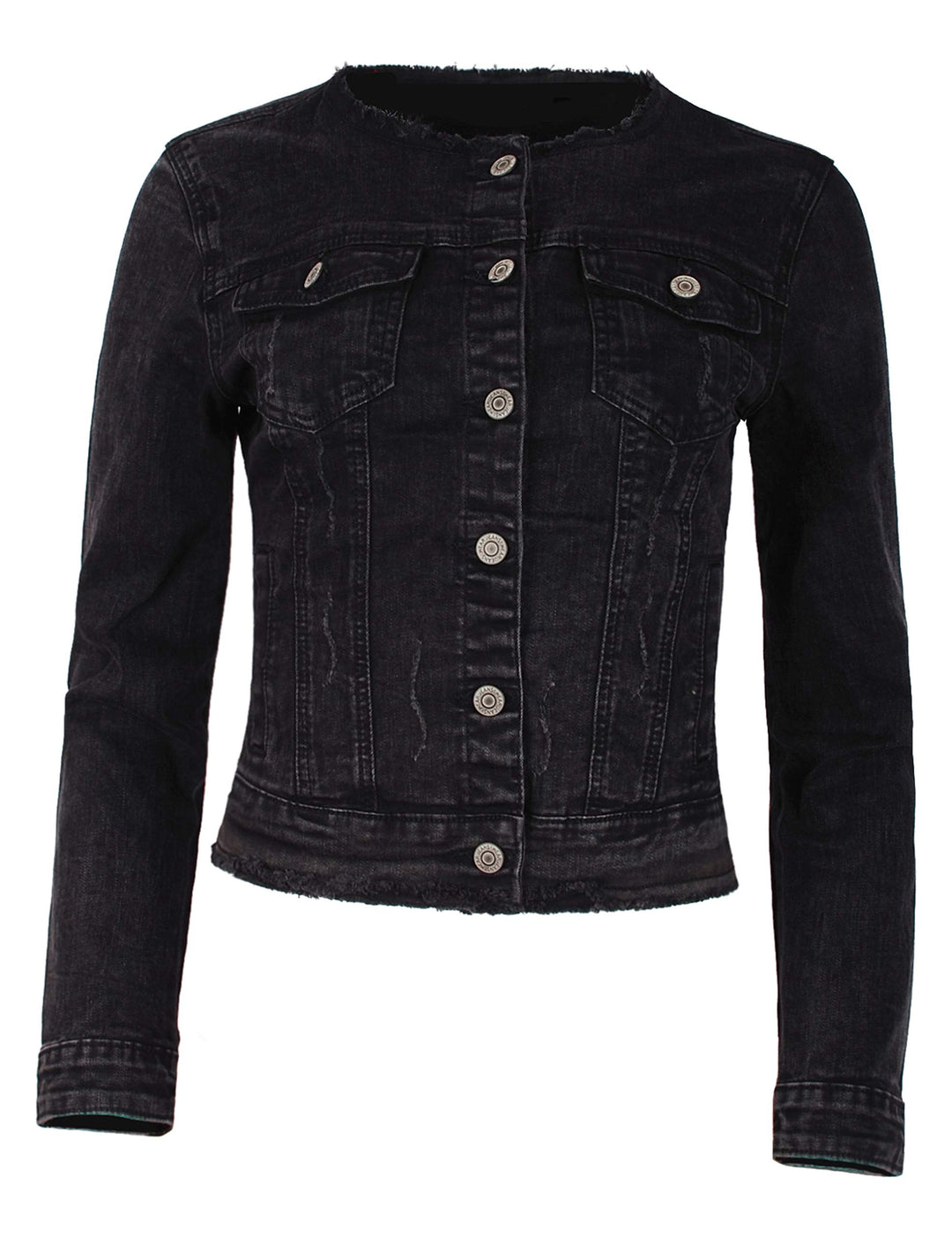 Fraternel Damen Jeansjacke ausgefranst Vintage Stretch XXL Schwarz, XXL Schwarz