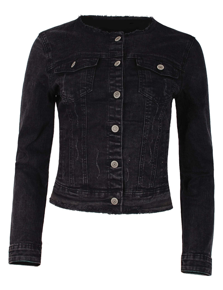 Fraternel Damen Jeansjacke ausgefranst Vintage Stretch XXL Schwarz, XXL Schwarz