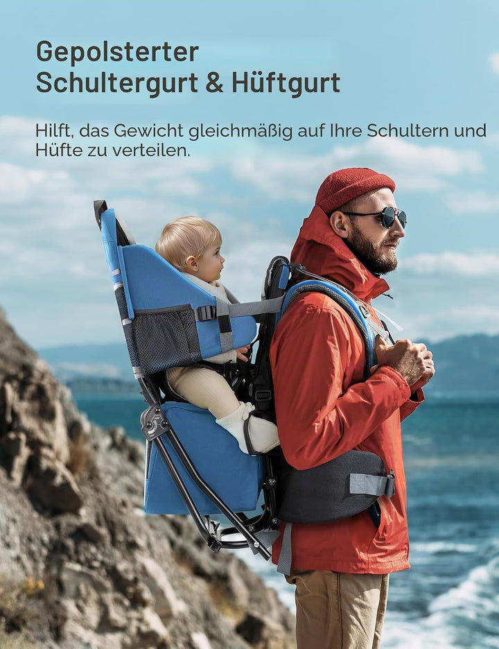 besrey Kraxe Kindertrage mit Aufbewahrungstasche, tragbare Kinderrückentrage für Reise, Kinderkraxe