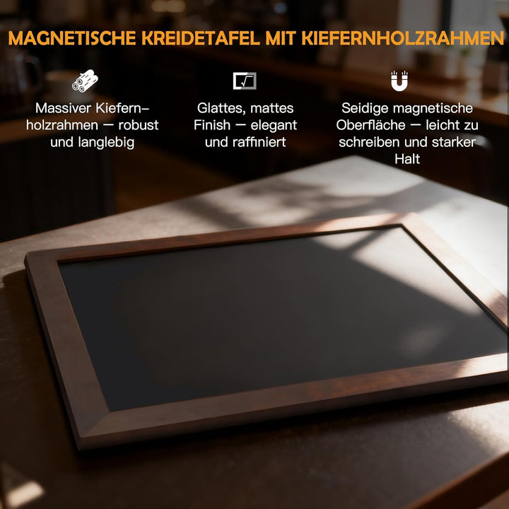 DOLLAR BOSS Magnetische Kreidetafel 60x45 cm, Magnettafel Schwarz mit Rahmen aus massivem Kiefernhol