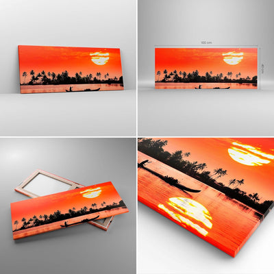 ARTTOR Bilder auf Leinwand 100x40cm Leinwandbild Kanal boot kultur sonnenuntergang Gross Wanddeko Bi