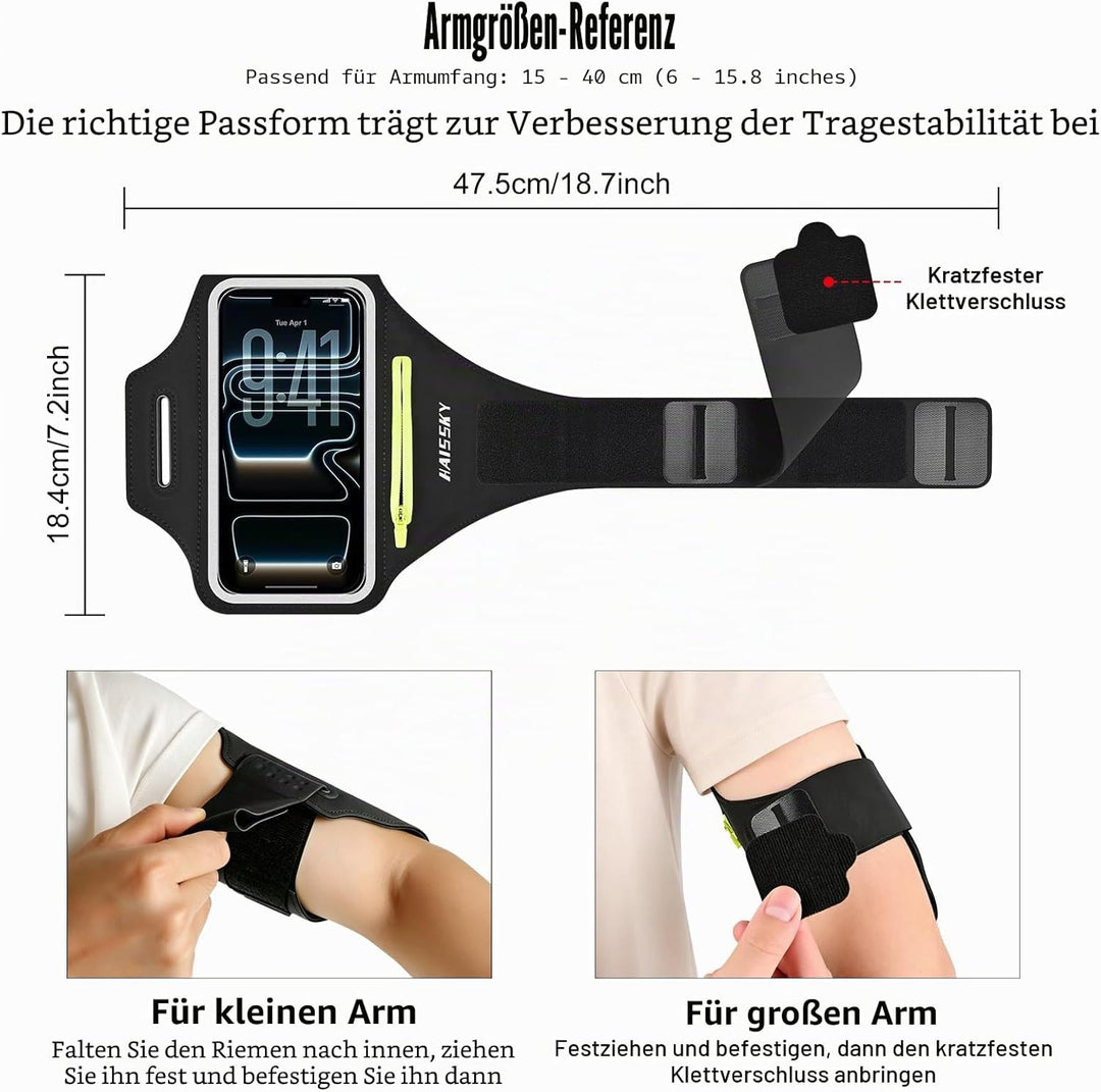 HAISSKY Sportarmband Mit Kopfhörer Tasche Sportarmband Handytasche Sport für iPhone 15 Pro Max/14 Pr
