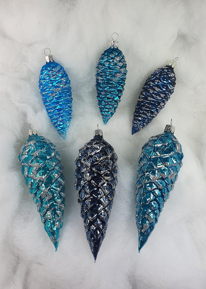 Thüringer Christbaumschmuck Exclusiv Petrol Türkis Blau Zapfen 12+16cm Handarbeit Germany 6er Set