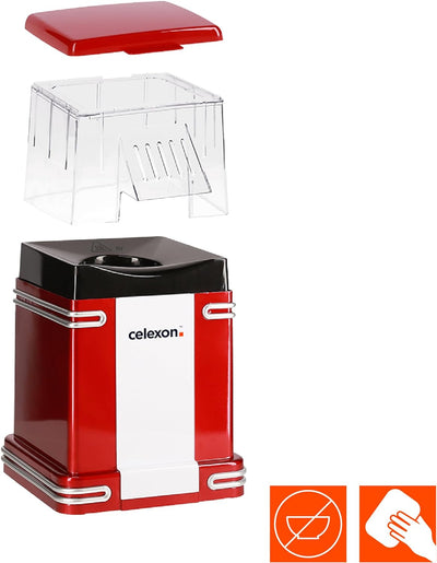 celexon CinePop CP250 Popcorn-Maschine - 22x17,5x28,5cm - Gewicht: 1,3kg - rot/Retro-look - ohne Öl/