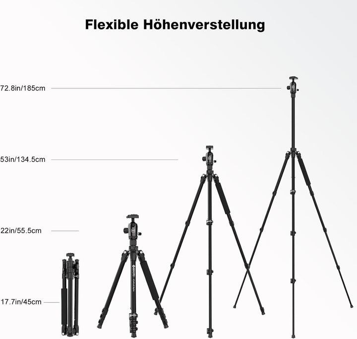 GEEKOTO 77”Kamera Stativ, DSLR Camera Tripod Aluminum Reisestativ mit Einbeinstativ und 360° Panoram