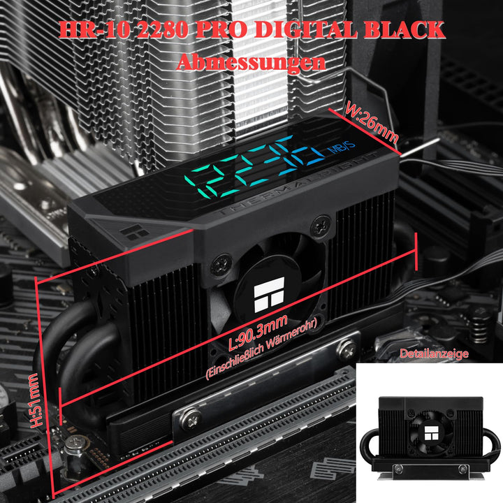 Thermalright HR10 2280 PRO Digital Black- Hochleistungs | Festplattenkörper mit 4x5mm AGHP Heatpipe,