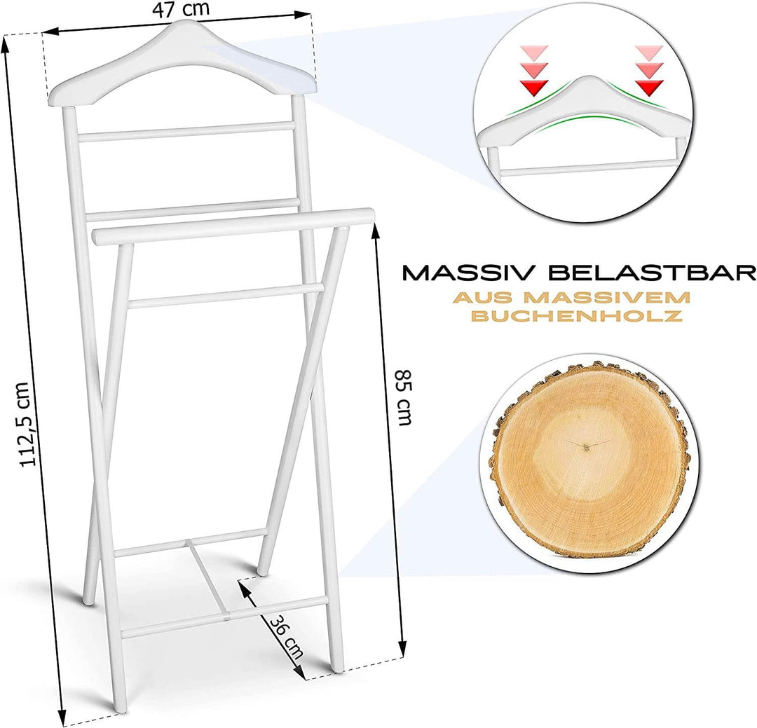 KEHO Herrendiener - Handarbeit - Stummer Diener - Aus Massiv Holz - Kleiderbutler (Weiss) Stummer-Di
