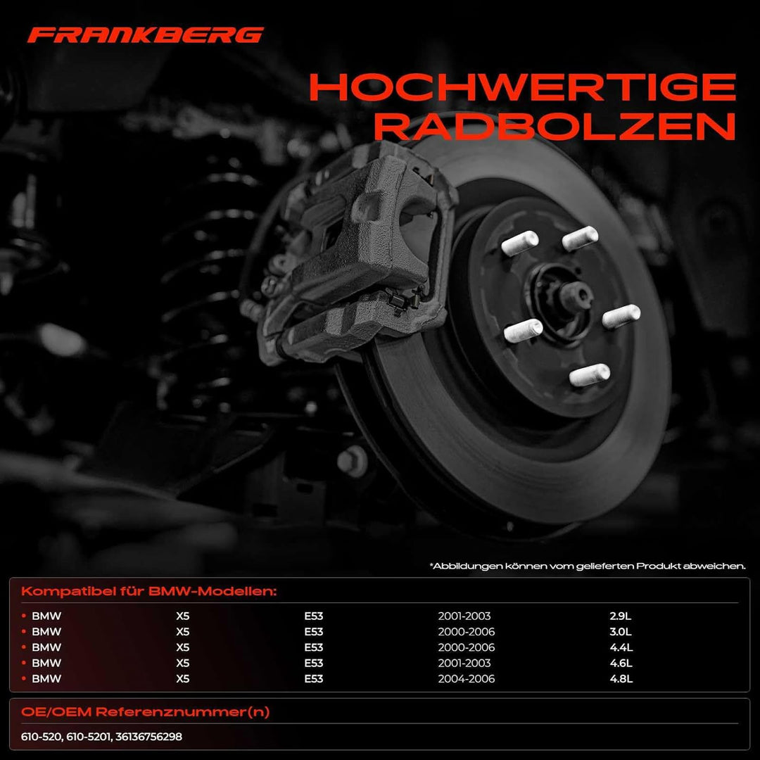 Frankberg 20x Radbolzen Radschraube Vorne Hinten Kompatibel mit X5 E53 3.0d 3.0i 4.4i 4.6is 4.8is 20