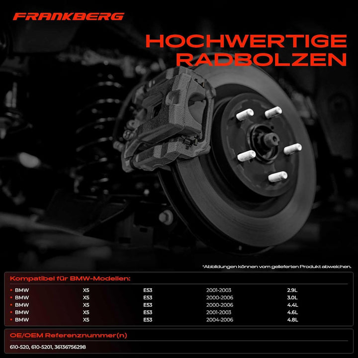 Frankberg 20x Radbolzen Radschraube Vorne Hinten Kompatibel mit X5 E53 3.0d 3.0i 4.4i 4.6is 4.8is 20