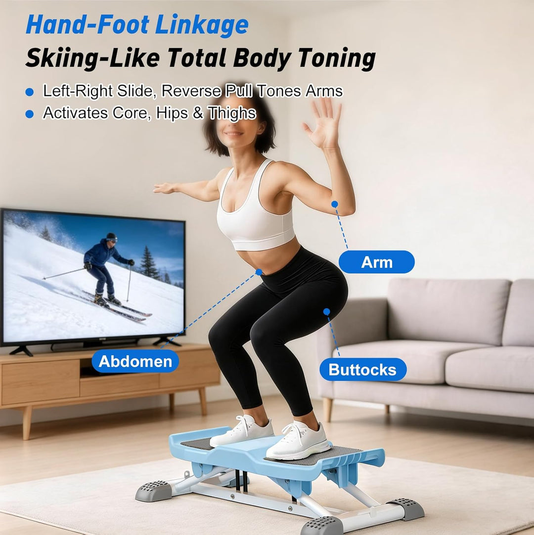 Mini Stepper mit Widerstandsbändern, Ski-Simulator Stepper für Zuhause, Geräuschlos und Rutschfest,