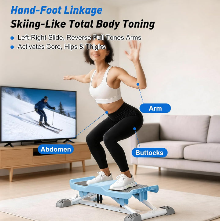 Mini Stepper mit Widerstandsbändern, Ski-Simulator Stepper für Zuhause, Geräuschlos und Rutschfest,