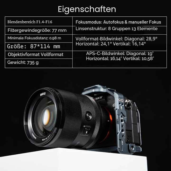 Meike 85mm F1.4 Autofokus Vollformat STM Schrittmotor Portraitobjektiv Kompatibel mit Sony E Mount K