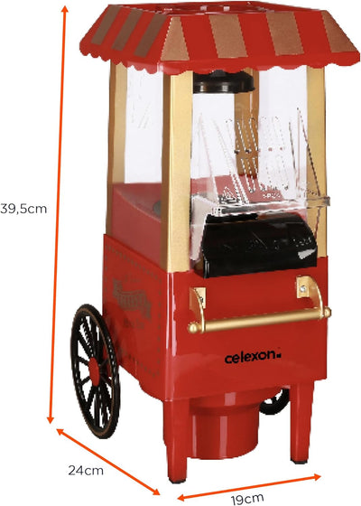 celexon CinePop CP500 Popcorn-Maschine - 24x19x39,5cm - Gewicht:1,7kg - Rot/Retro/Kirmes-Design- ohn