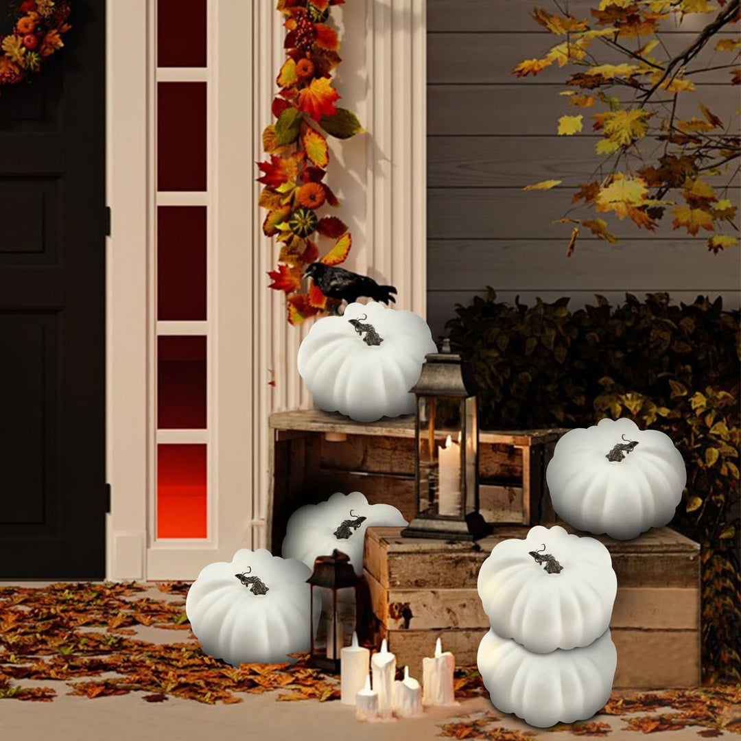Woration 21 cm Gross Weiss Gefälschte Halloween Kürbis Künstlich Faux Herbst Kürbis Dekoration für P