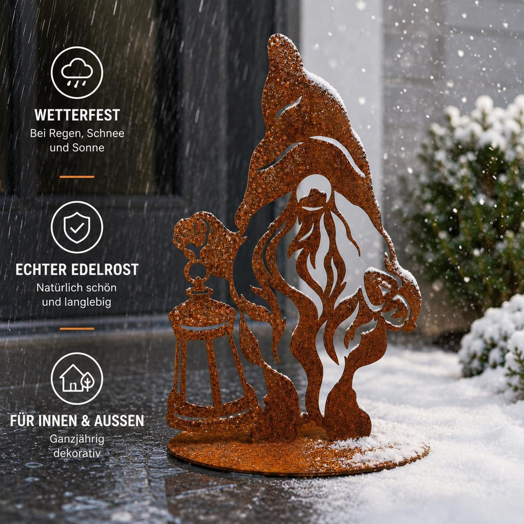 Terma Stahldesign Rostfigur Gartenfigur Zwerg 40 cm Winterzwerg Wichtel tolle gartendeko aus Rost-Me
