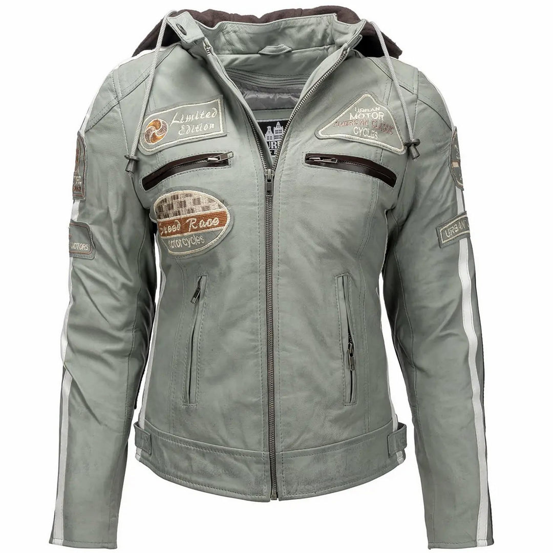 URBAN 5884 Motorradjacke Damen Mit Protektoren, Damenjacke aus Lammleder, Protektoren für Rücken, Sc