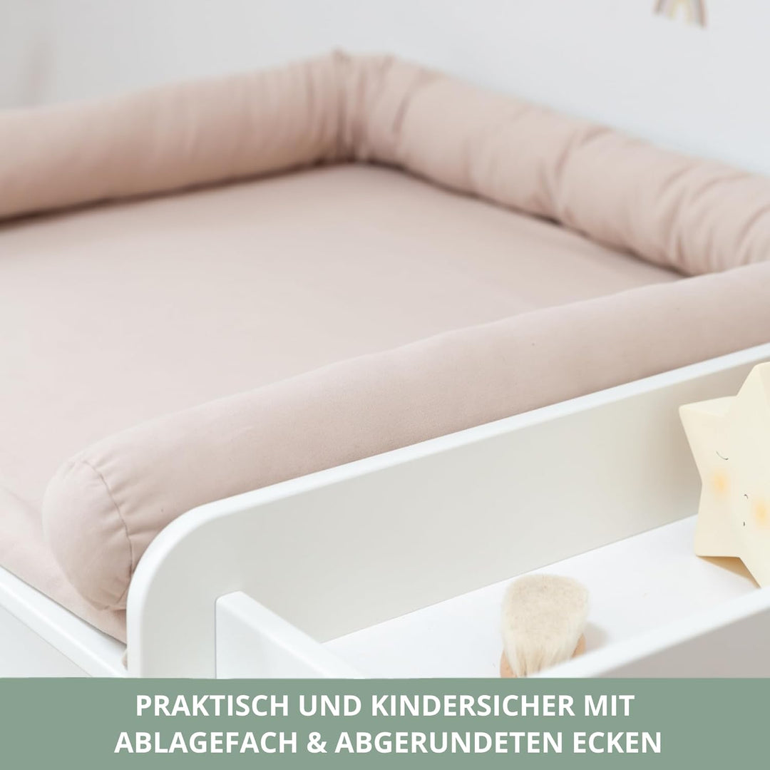 Wickelaufsatz Set für IKEA HEMNES – mit Aufsatz, Wickelauflage & Umrandung aus 100% Baumwolle (Pure