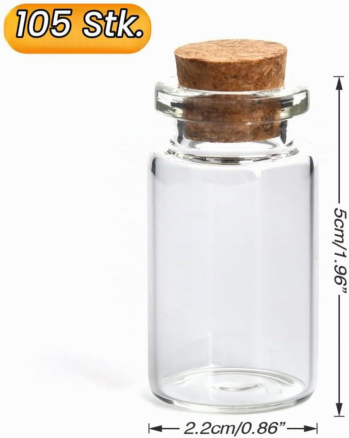 CLTPY 105pcs 10ml Mini Glasflaschen mit Korken - 22 x 50mm Reagenzglas mit Korken, Kleine Glasflasch