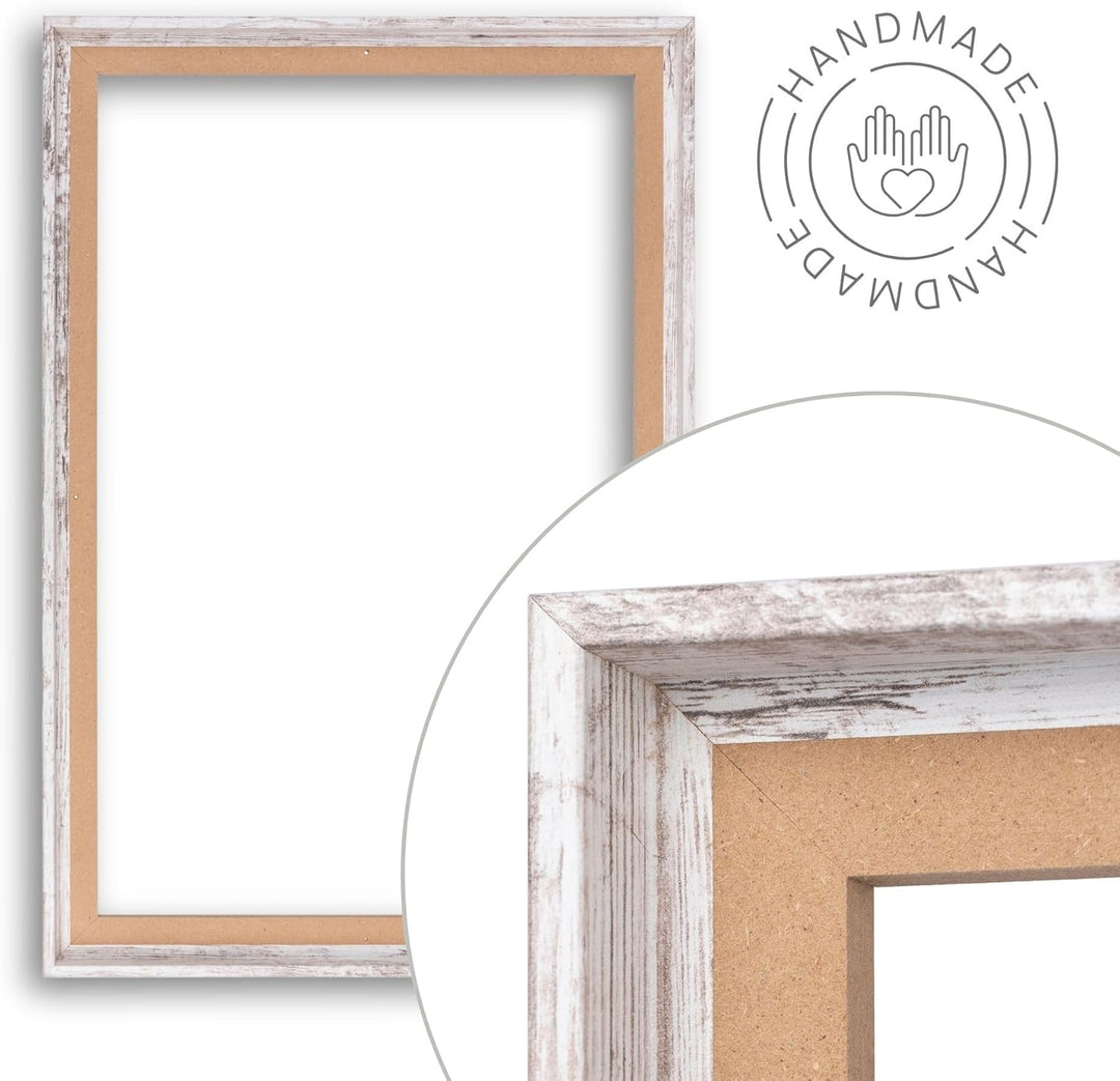 'N°35' Schattenfugenrahmen für 35x40 cm Keilrahmen | Eiche Vintage Weiss | MDF-Holz Bilderrahmen für