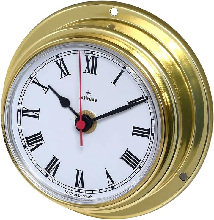 Altitude Delite Wanduhr Messing poliert weisses Zifferblatt römische Ziffern Durchmesser 125 mm