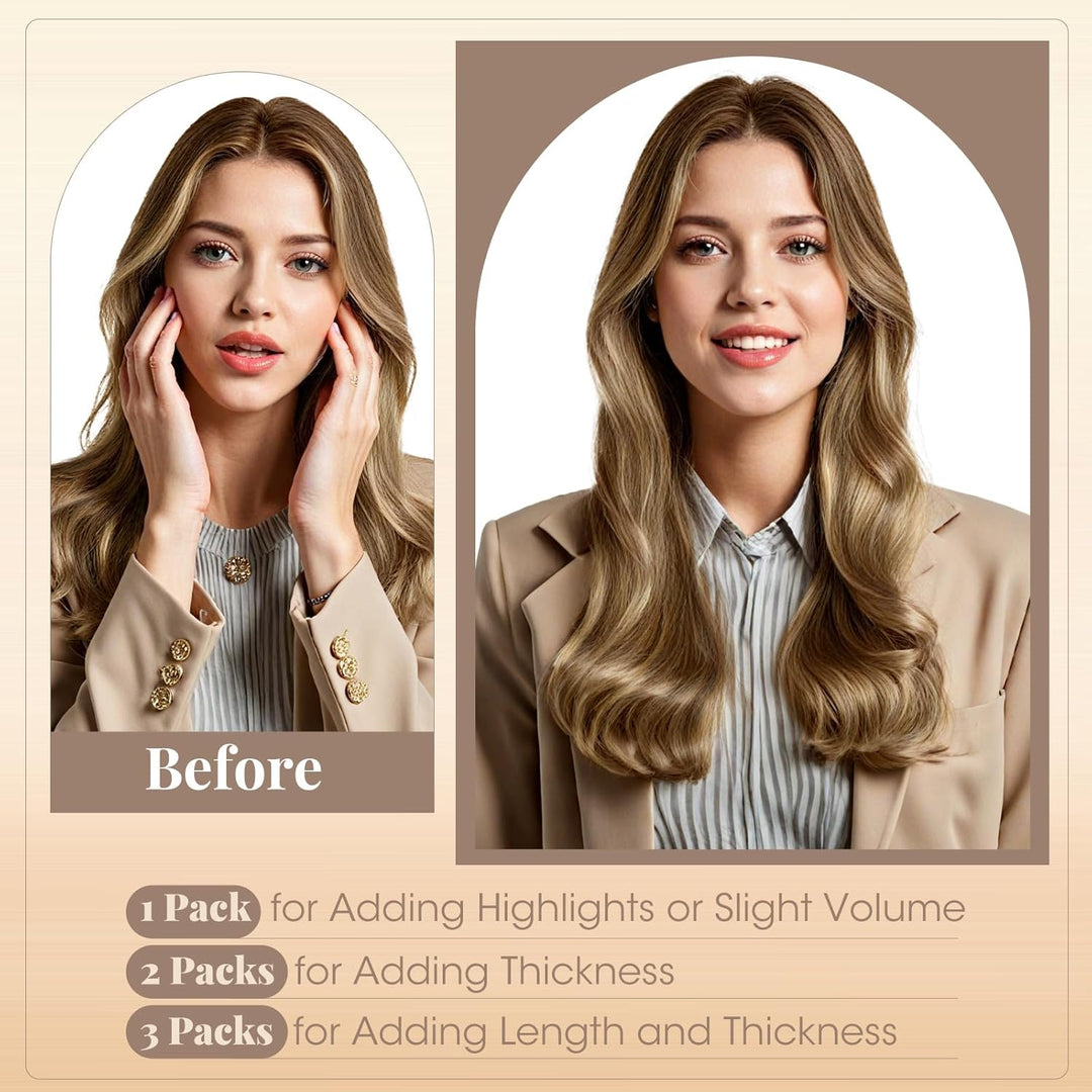 Elailite Tape Extensions Echthaar #4P27 Mittelbraun/Honigblond, 10 Stück Unsichtbar Kleber Haarverlä