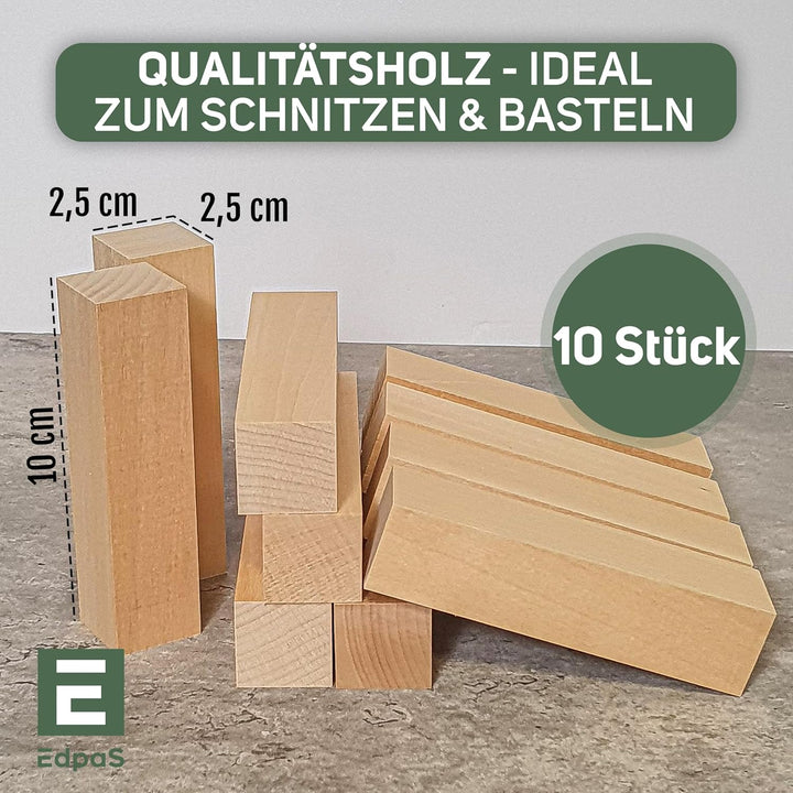 Schnitzholz Ahorn - 10 Stück Holzblock - Schnitzvorlage (10x2,5x2,5cm) - Ahornholz zum Schnitzen Dre