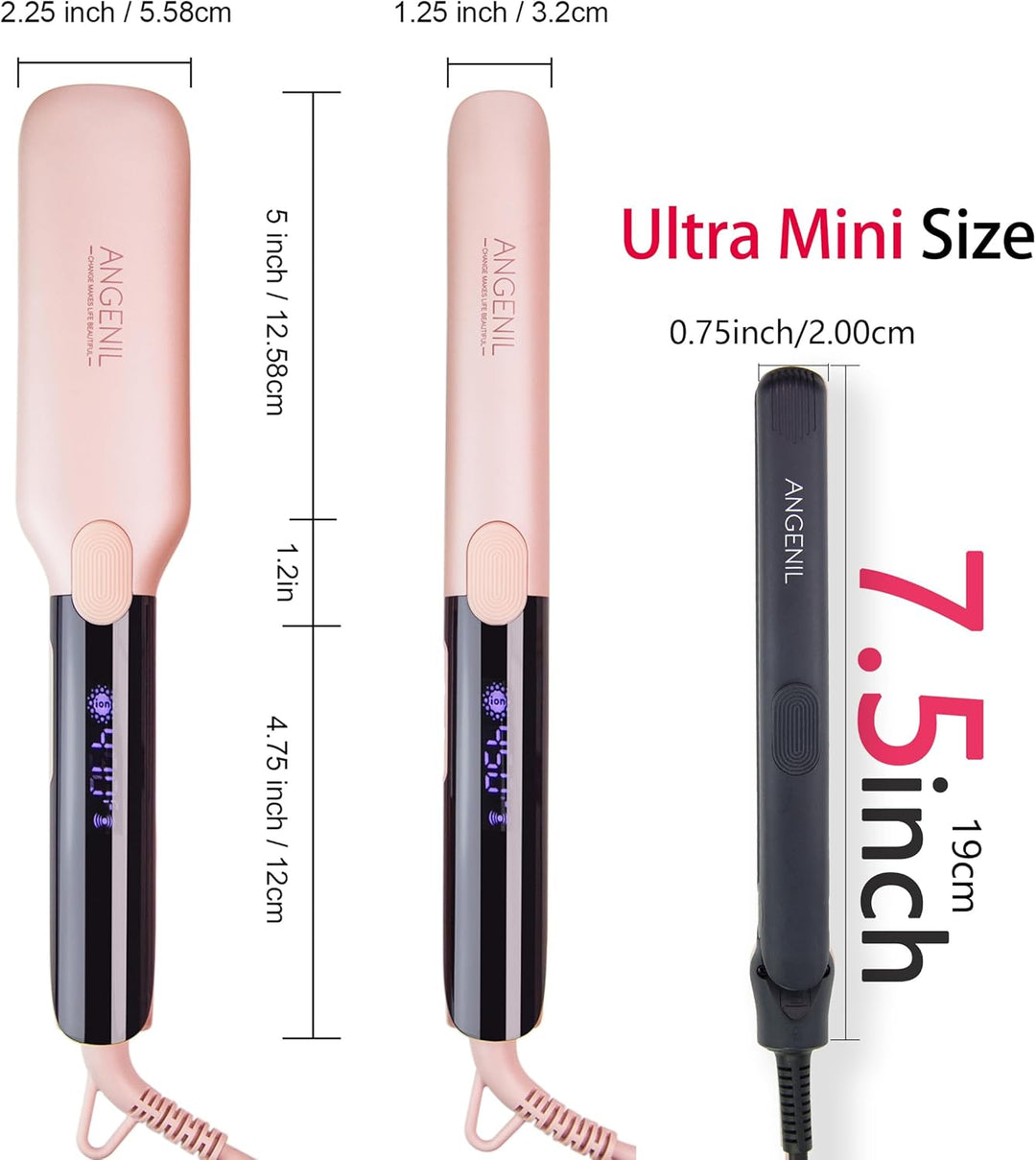 ANGENIL Pro Mini Haarglätter und Lockenstab aus Titan, 2-in-1, sportlicher Haarglätter und Reisegrös