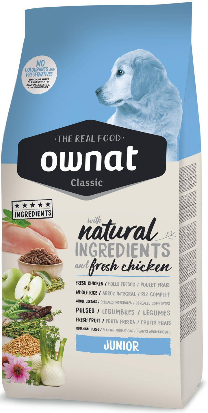 15kg Ownat Classic Dog Junior Hundefutter, Huhn 15 kg (1er Pack)