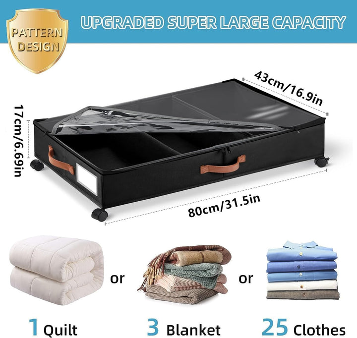 Unterbett-Aufbewahrungsbox, 2 Stück, mit Rollen, Unterbettaufbewahrung, Aufbewahrungsbox, Kleiderauf