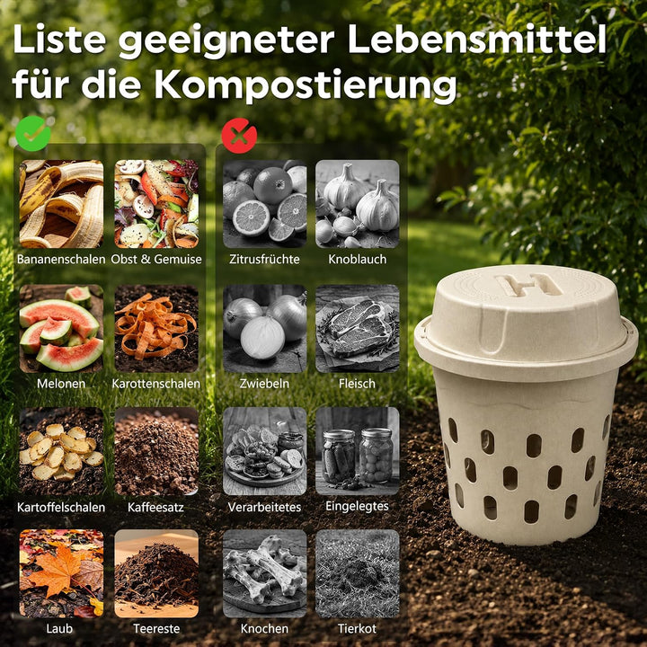 Silavo Wurmkomposter zum Eingraben 8L, Komposter Garten (1er-Pack) Cremeweiss 1er Pack, Cremeweiss 1