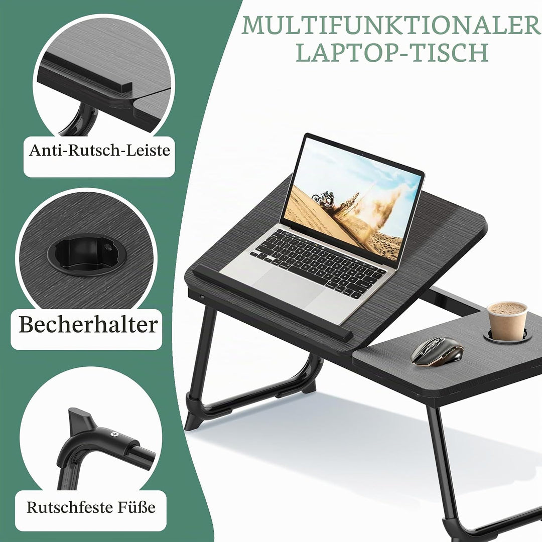 Soontrans Laptoptisch 63x27x33CM, Laptop Tisch mit Winkelverstellbar und Cup Slot, MDF, Betttisch mi