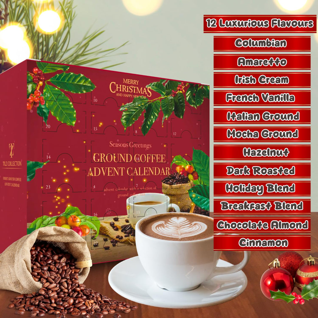 Kaffee-Adventskalender 2025-24 Premium Gourmet-Kaffee Gemahlene Bohnen Verschiedenen Geschmacksricht