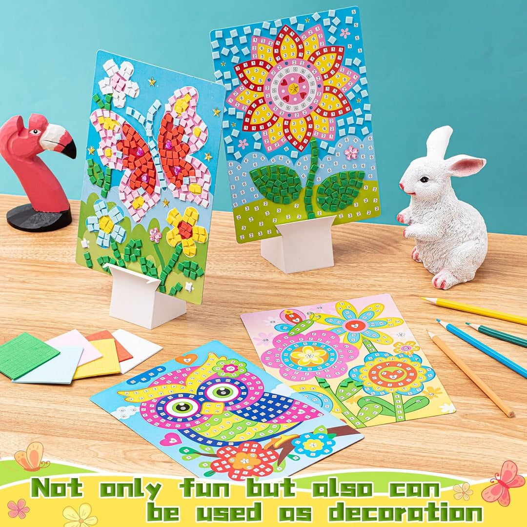 Tenare 6 Stück Frühling Mosaik Bastelset für Kinder Mosaik Aufkleber Set Mosaik Klebebilder für Mädc