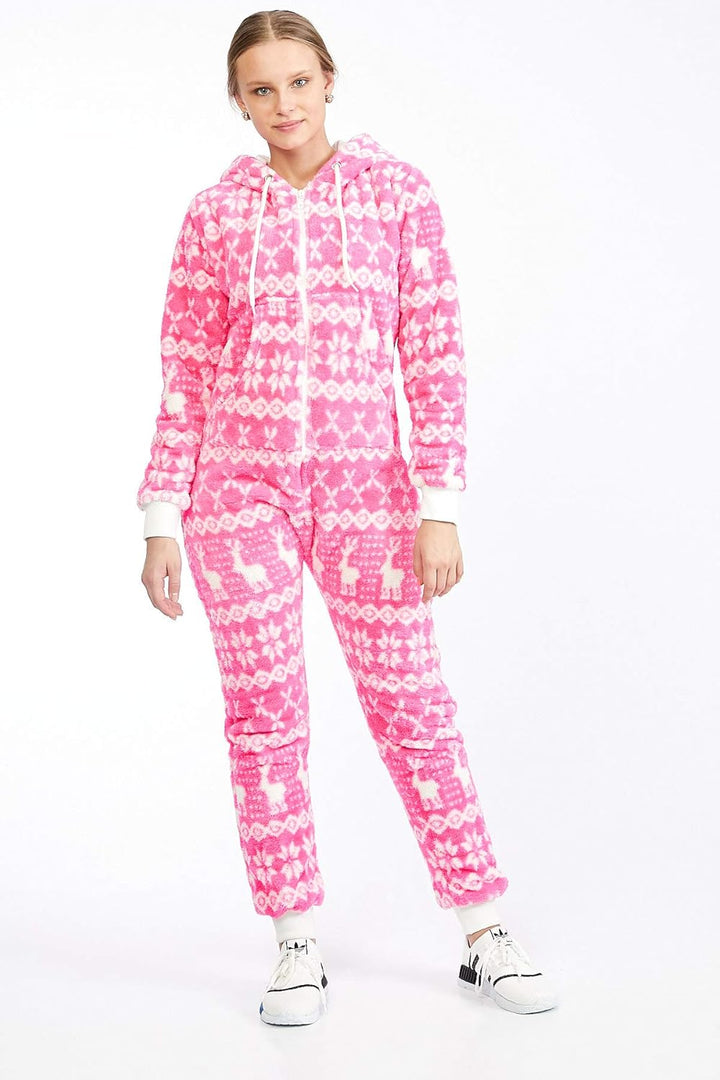 Teddyfleece Teddyfell Jumpsuit flauschig und kuschelig One Piece Overall warm (Pink(2910), S~36)