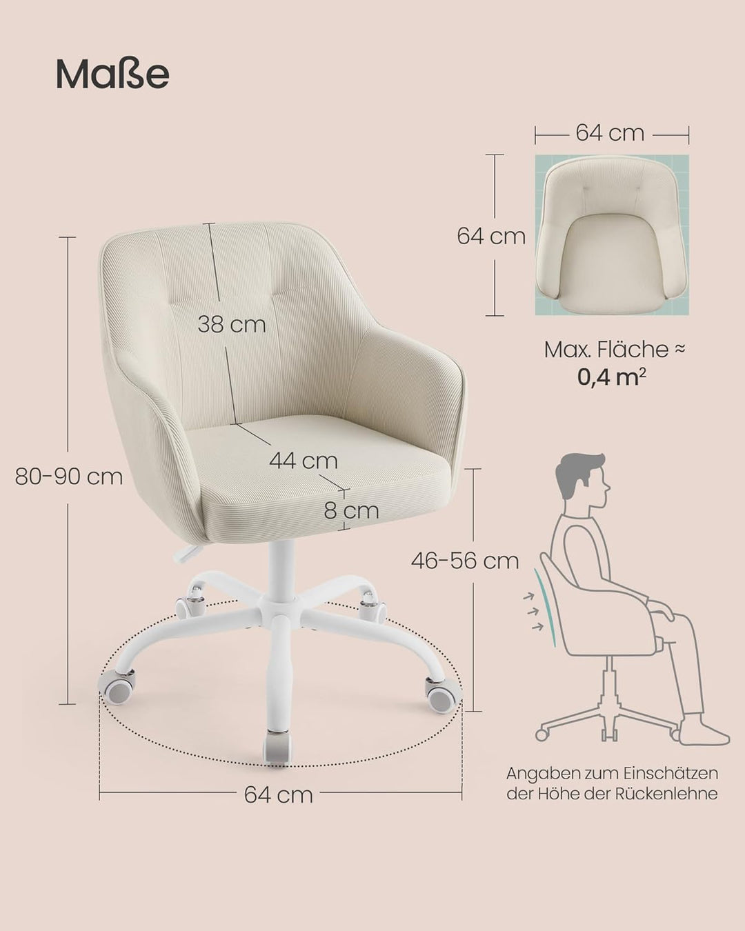 SONGMICS Homeoffice-Stuhl, Drehstuhl, Schreibtischstuhl, höhenverstellbar, bis 110 kg belastbar, Cor