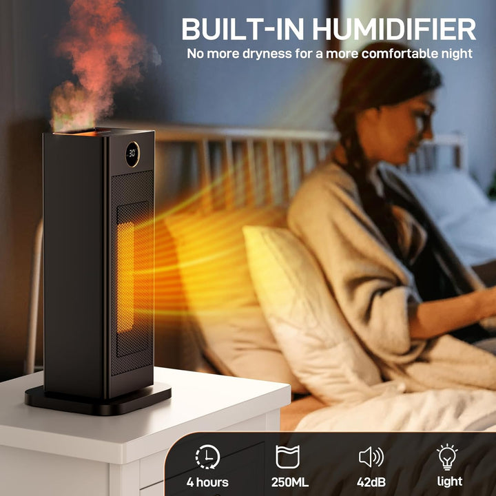 LIFERUN Heizlüfter Energiesparend Klein, Heizung Elektrisch mit Thermostat und Luftbefeuchter, 90° O