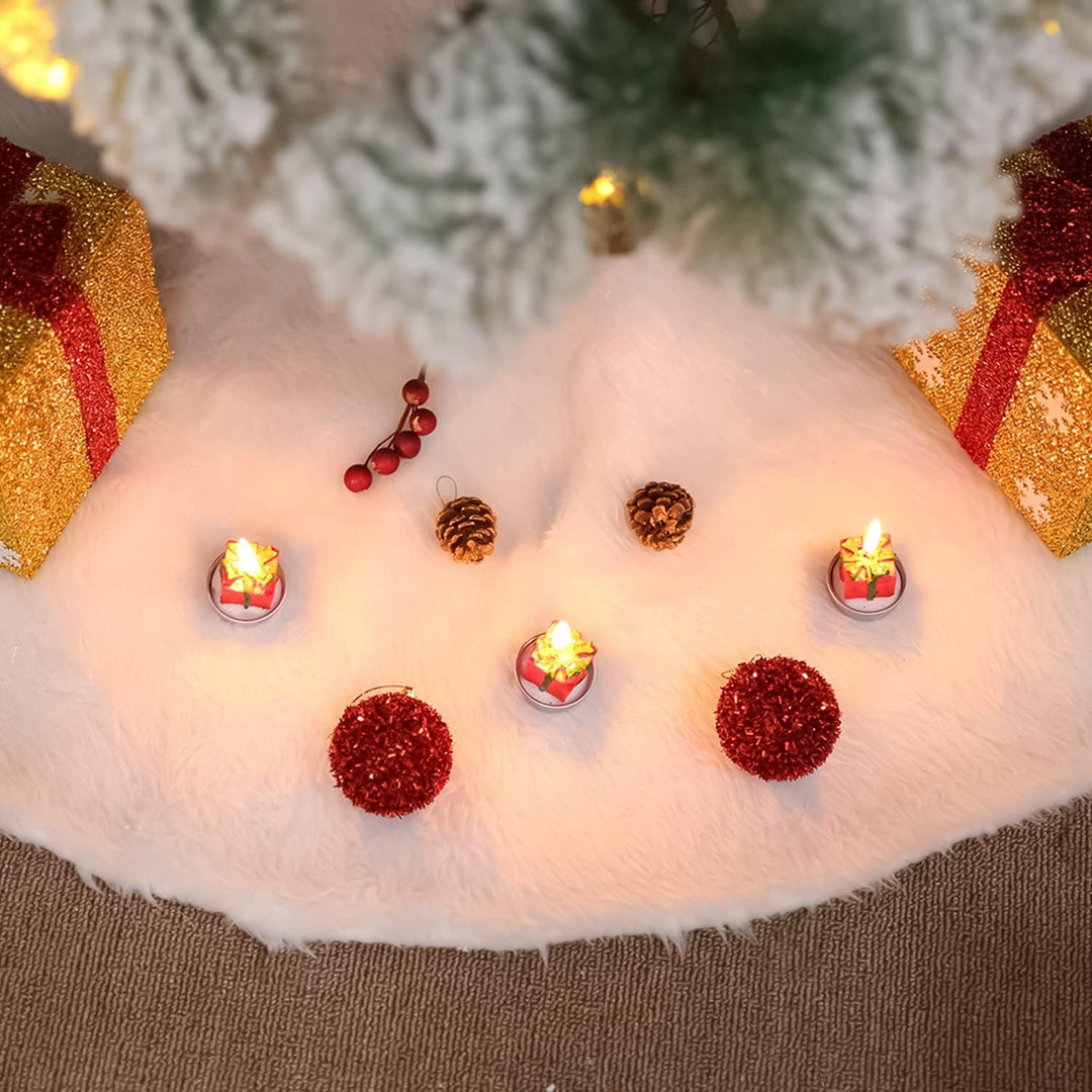 YXHZVON Weihnachtsbaum Rock Plüsch, 122 cm Weiss Kunstfell Weihnachtsbaum Rock Runder Christbaumstän