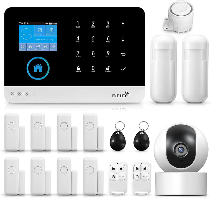 PGST GSM/WiFi Alarmanlagen Komplettsystem, Alarmanlage Haus mit Alarmsirene, Fensteralarm/Türalarm,