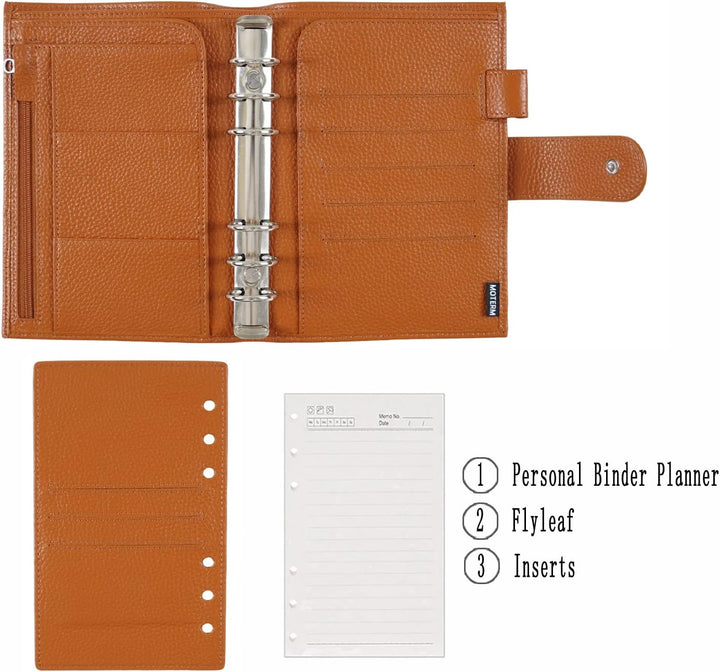 Moterm Personal Regular Ringe Planer - Echtes Leder Binder Organizer (25mm Ring, Kiesel-Gebranntes o