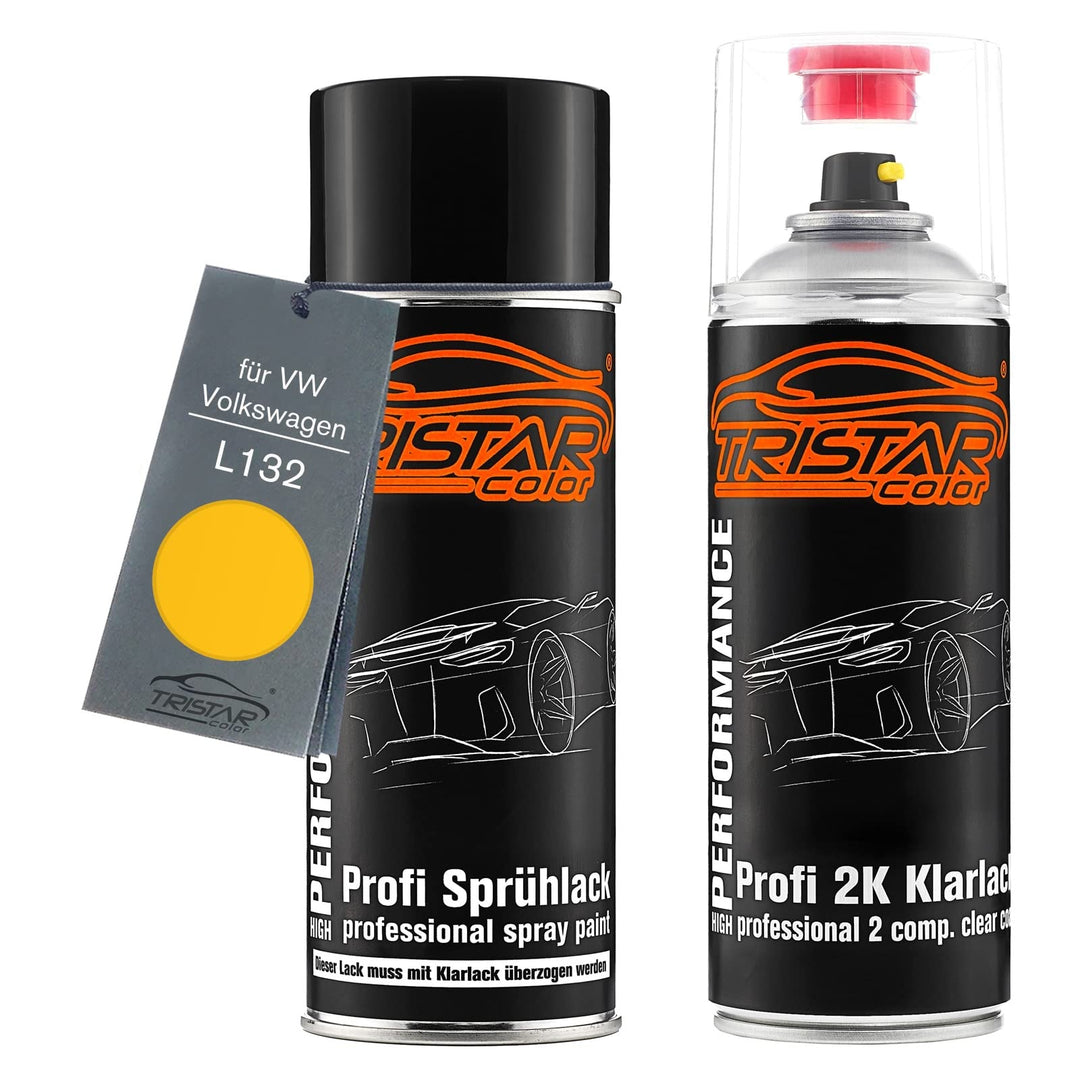 TRISTARcolor Autolack 2K Spraydosen Set für VW/Volkswagen L132 Ginstergelb Basislack 2 Komponenten K