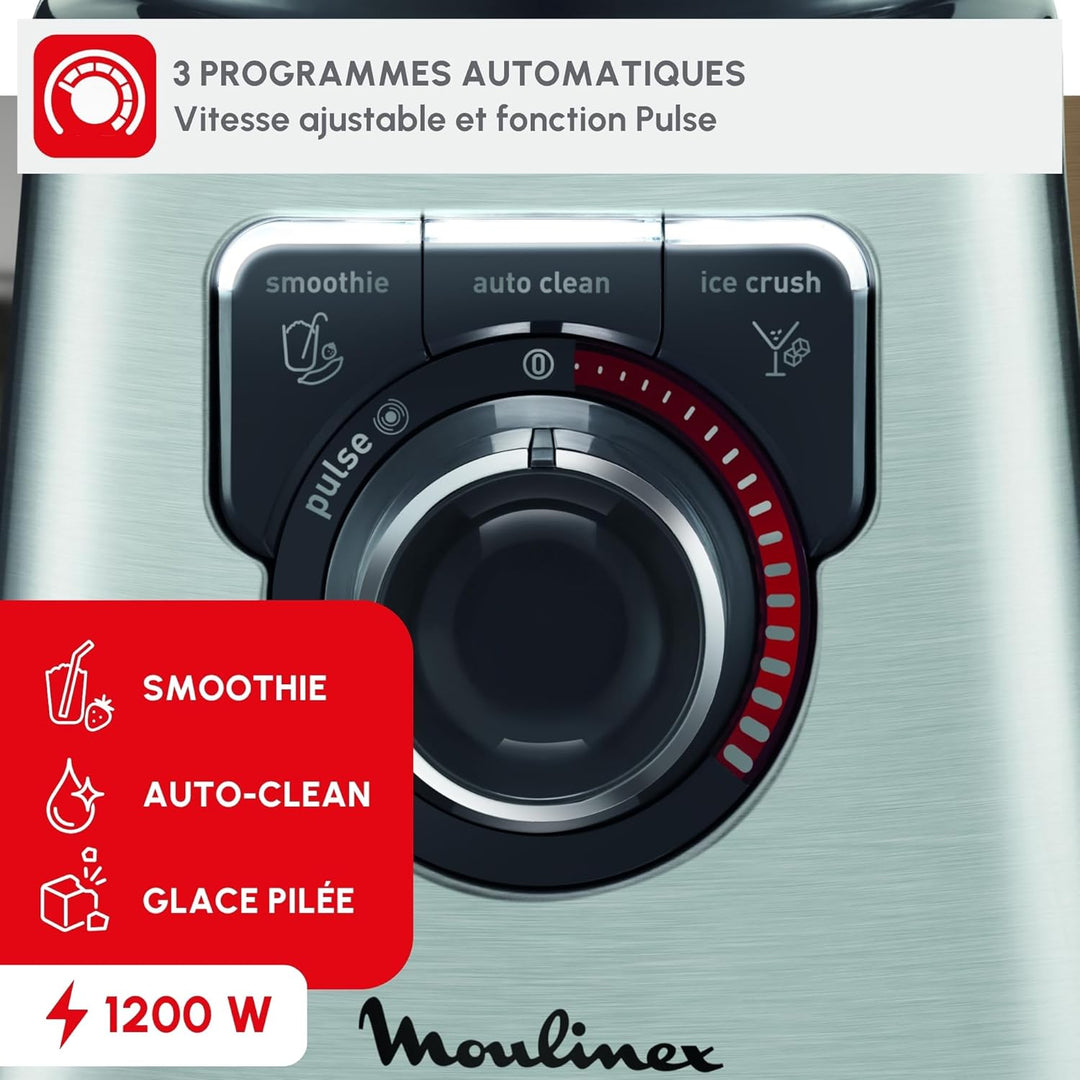 Moulinex Perfect Mix + LM811D10 - 1200-W-Mixer, glasierter Edelstahl, hintergrundbeleuchteter Geschw